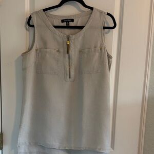 Ellen Tracy Beige Linen Sleeveless Blouse with Gold Accents